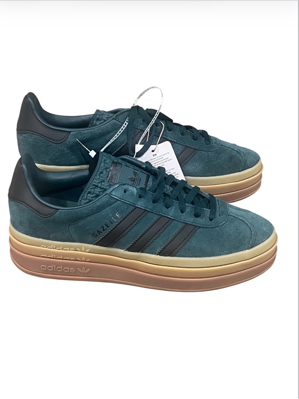 adidas Gazelle gold Platform Sneakers in Teal with Brown Accents